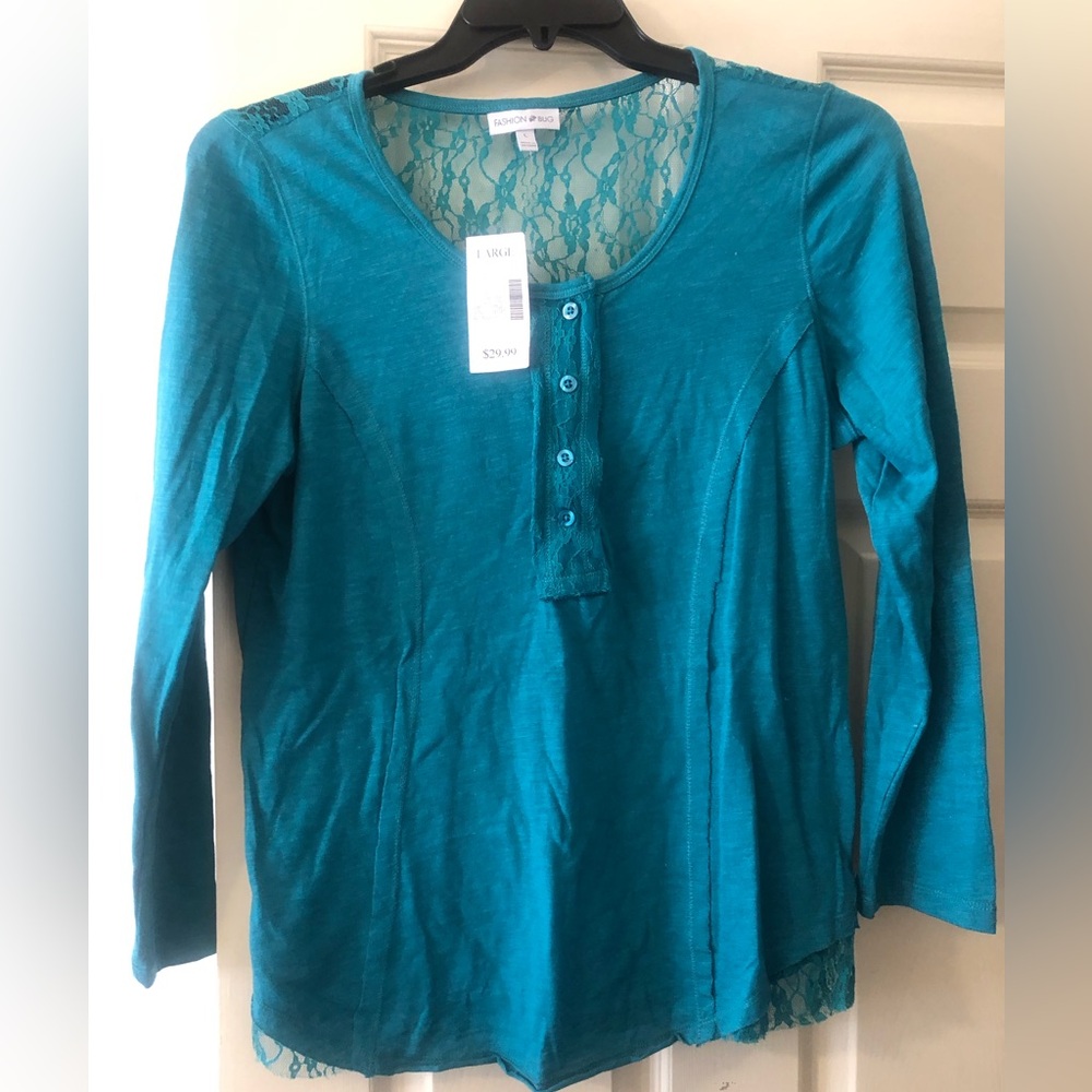 Teal Lace-Back Henley Top - Teal